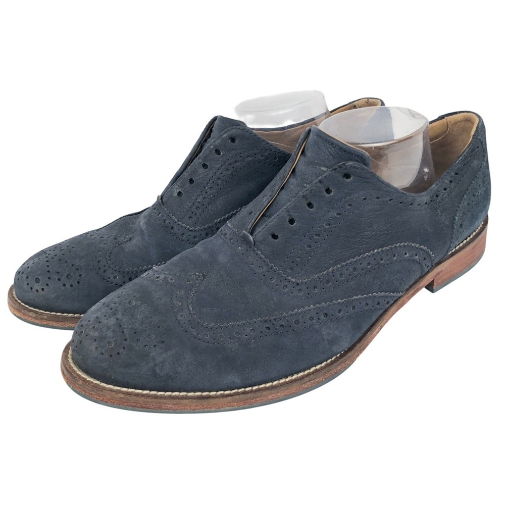 J. SHOES Charlie Plus Suede Wingtip Oxford Shoes Men's Sz 10.5 US 44 EU Blue